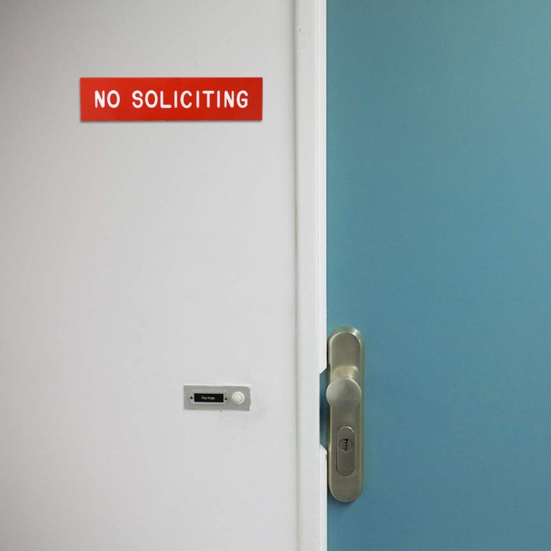 Cosco Sign, Red Engraved, No Solicitors, 2 x 8 Inches