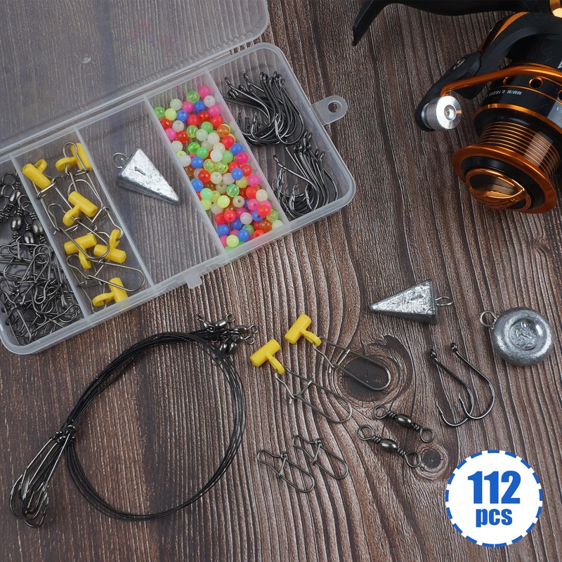 Saltwater Surf Fishing Tackle Kit,112pcs Surf Fishing Fish Finder Rigs