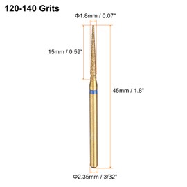 HARFINGTON 6pcs 120-140 Grits Diamond Grinding Bit 1.8mm Tapered Head 2.35mm Shank 15mm Length Titanium Plated Stone Sanding Drill Bits Rotary Tool for Nails Grinding Polishing