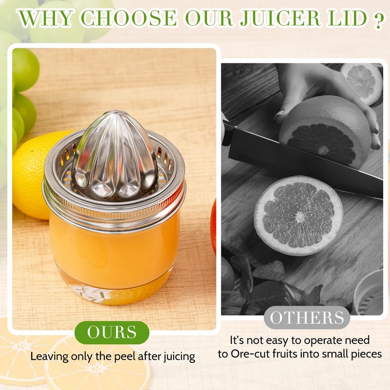 LemonRoad 4 Pcs Stainless Steel Mason Jar Juicer Lid Manual