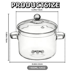 Glass Cooking Pots, Heat-Resistant Borosilicate Glass Saucepan with Cover, Clear Cookign Pot with Handle, Cookware Set Stovetop Pot for Soup, Pasta, Baby Food, Milk