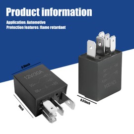 GKmow 4 PCS Five-pin Automotive Relay, DC 12V 30A Flame-Retardant Housing Waterproof Starting Relay, Multi-Functional Motor Replacement Accessory, Suitable for Most Models (Black)