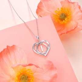 Jewelry Sterling Silver Initial Letter Alphabet A to Z Love Heart Cubic Zirconia Pendant Necklace Gift for Women, Sterling Silver