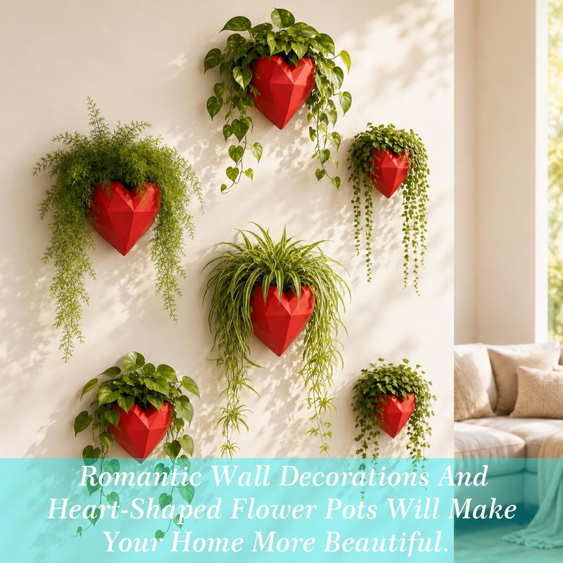 Heart-Shaped Wall Planter, Self-Watering Pot for Indoor Plants