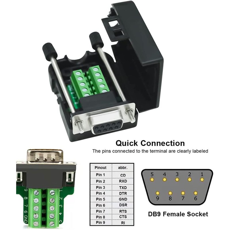 DTECH DB9 Connector Female No Soldering D-Sub 9 Pin Serial