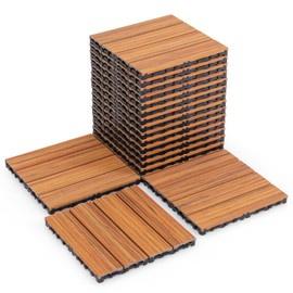 Giantex 18 Pack Interlocking Deck Tiles - 18 sq.ft Weatherproof Composite Outdoor Flooring Covering, 12" x 12" Patio Decking Boards for Balcony, Poolside, Backyard, Garden, Pathway (Rustic Brown)