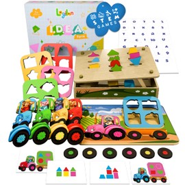 Logilan IDEA 3-in-1 STEM Toy for Ages 3+ - Educational Tractor Farm Puzzle, Tangram Activity & Shape Sorter - Puzzles for Preschooler Learning Activities - Fun Alphanumeric Games