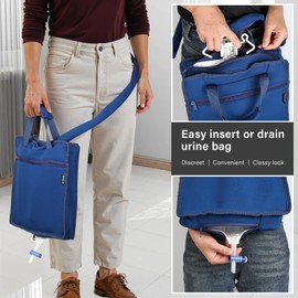 Hoomtree Urine Catheter Bag Cover, Drainage Bag Holder with Zipper Pipe Sleeve & Handle Strap, Soft Diving Fabric, Easy Access, Secure & Discreet for Urostomy & Foley Catheter Users (Blue)