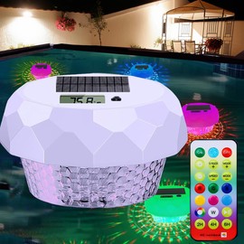 Digital Pool Thermometer Floating Easy Read, Solar Pool Light with Extra-Large Screen Temperature Thermometer, Colorful Light, IP68 Waterproof LED Lighting Decor for Hot Tub Garden Party