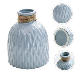 Ciieeo Creative Blue Ceramic Vase for Flower Arrangement Decorative Ripple Pattern Nordic Minimalist Style Living Room and Table