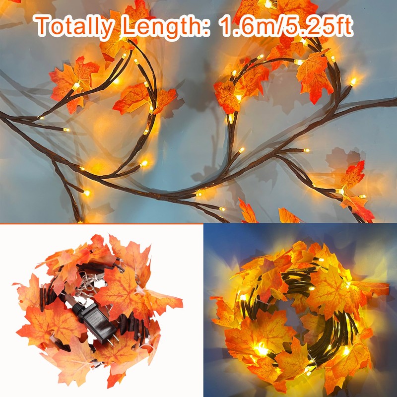 Fall Garland with Lights Plug in Maple Leaves Garland Fall