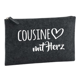 Huuraa Toiletry Bag Cousin with Heart Gift 1 Litre Charcoal Felt Cousin Gift Idea