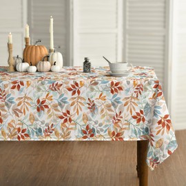 Horaldaily Fall Tablecloth 52x70 Inch, Thanksgiving Autumn Harvest Orange Blue Watercolor Leaf Table Cover for Party Picnic Dinner Decor