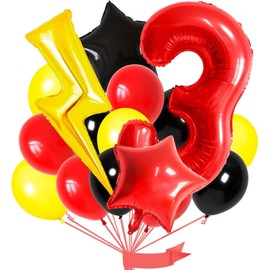 Luftballon Blitz 3 Jahre 16 Stück Schwarz Rot Gelb Latexballons Blitz Folienballon Stern Ballons für Junge Deko 3. Geburtstag