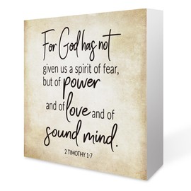 Inspirational Bible Verse For God Has Not Given Us A Spirit Of Fear Wooden Box Sign 2 Timothy 1:7 Rustic Scripture Wood Block Plaque Box Sign for Home Office Shelf Table Decoration, Christian Gifts
