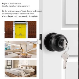 Probrico Door Knob with Lock and Key, 8 Pack Interior Exterior Door Lock Knob, Bedroom Bathroom Door Handles, Adjustable Latch