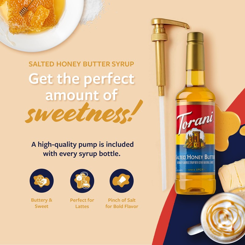 Torani Coffee Syrup, Salted Honey Butter Syrup, Flavoring for Drinks