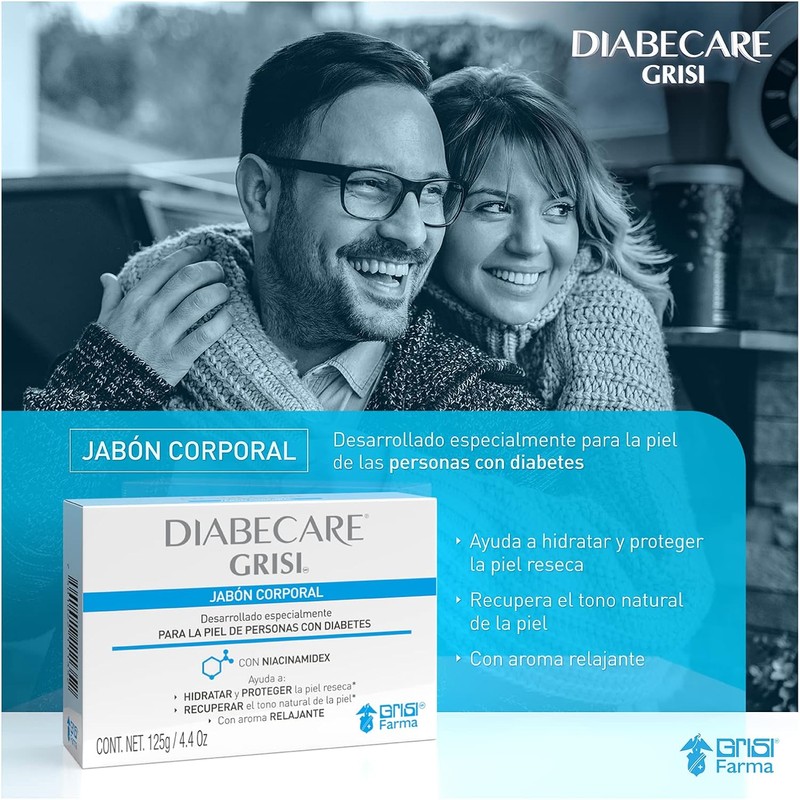 Grisi - Diabecare, Jabón Corporal para Piel Diabética, Niacinamidex, 125