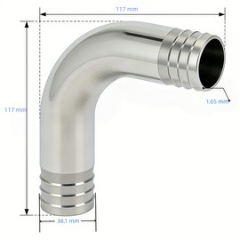 Closmos 304 Stainless Steel 90 Degree Elbow Hose Barb Fitting, 1-1/2" x 1-1/2", 1pc with 2pcs Hose Clamps