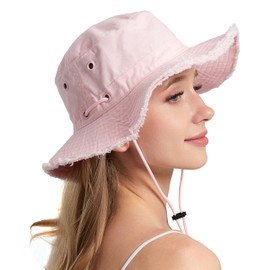 Sun Hats for Women Men Gardening Hat Wide Brim Packable Bucket Hat, Cotton Breathable UPF 50+ Fishing Hiking Safari Outdoor Hats Pink