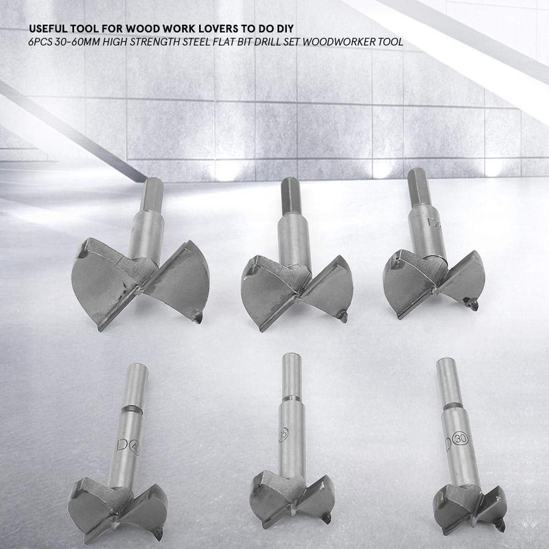 Forstner Drill Bit Set, 6 Pieces 30-60 mm High-Strength Steel
