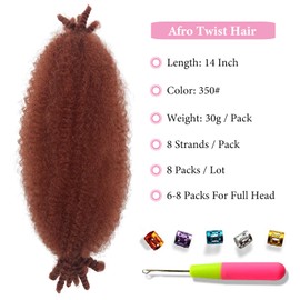 Afro Twist Hair 14Inch 8Packs Ginger Springy Afro Twist Hair Pre Fluffed Spring Twist Hair Marley Twist Braiding Hair for Women(14inch, 350#)