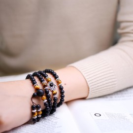 COAI Unisex 108 Obsidian Tiger's Eye Mala Necklace Prayer Bracelet, Matte onyx Tiger's Eye, Matt Onyx