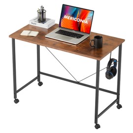 Mericonia 32 Inch Small Rolling Computer Desk with Wheels, Gaming Desk for Small Spaces, Modern Simple Style Table for Home Office, Study Student Writing Table, Rustic Brown