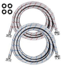 15ft Long Washing Machine Hoses (2 Pack) by Beaquicy - Stainless Steel Hot and Cold Striped Water Supply Lines - Universal Fit to All Wash Machines - Burst Proof Leak Free Hose - 10 YEARS WARRANTY
