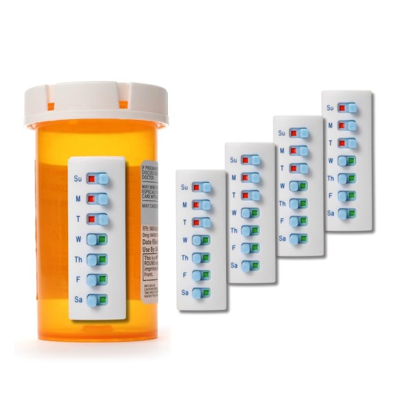 5-Pack Reusable 7-Day Pill Trackers - Attach to Bottles, Organize Medicines, Vitamins, Pets