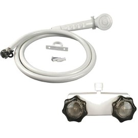 RV/Mobile Home White Shower Faucet with Smoke Handles and Hand-Held Shower Combo Set