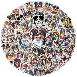 64pcs Australian Shepherd Dog Stickers - Aussie Sticker Waterproof Decals for Water Bottles Laptop Luggage Computer Scrapbooking Teens Adults Girls Kids Funny Party Birthday Decorations