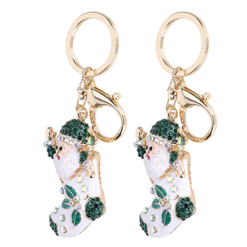 2Pcs Santa Keychain Pendant Cute Stylish Fahionable Decorative Hanging OrnamentsGreen