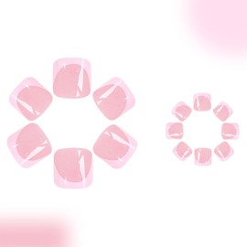 Press on Toenails Short Square Fake ToeNails with Pink French Glitter Designs Nude Toe Nail Press ons Daily Wear Simple Toenail Press ons Summer Acrylic Toenails Stick on Toenails for Women 24Pcs
