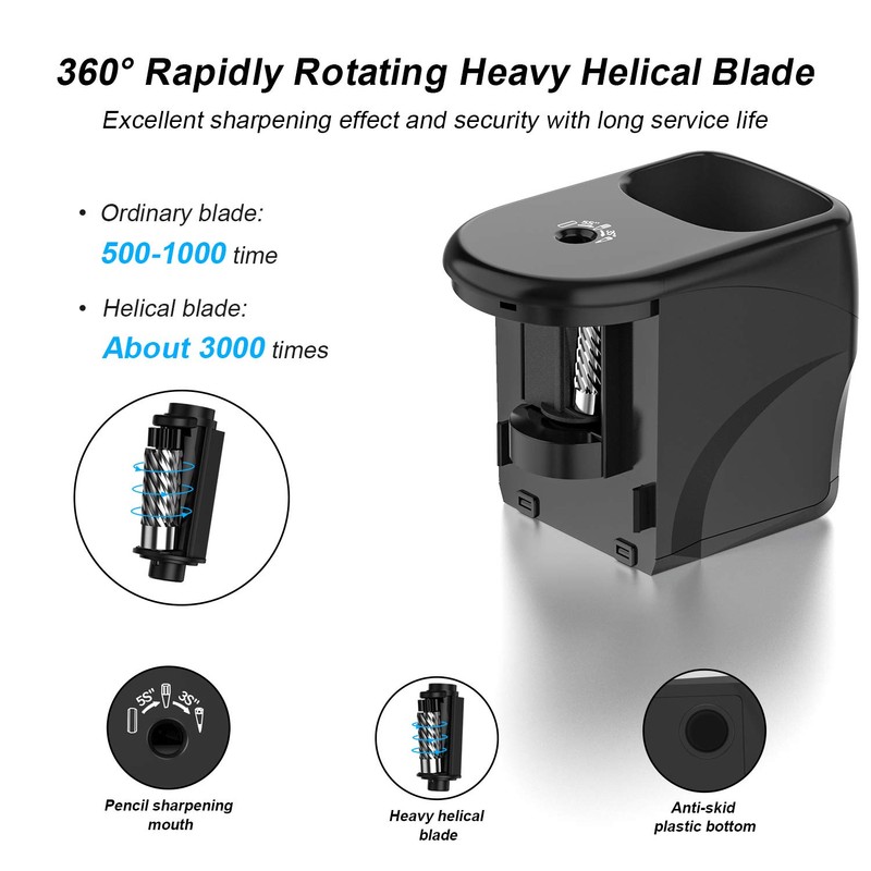Electric Pencil Sharpener Heavy-Duty Helical Blade Sharpener with Adapter/Battery Operated