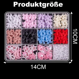 Canollo 1 Karton Nail Art Charms, Niedlich Schleife Charms Nägel, Dreidimensionales Bogen Nagel Deko, 3D Schleife Nail Gems mit weißen Halbperlen für Frauen und Mädchen Nagel-DIY-Zubehör