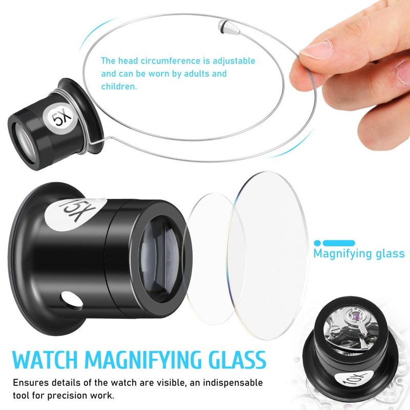 TEHAUX Watch Loupe Magnifier Set, 4pcs Hands-Free Eye Loupe 3X