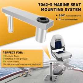 TENGBASE 7062-3 Zinc 6-Inch Swivel Offset Boat Seat Pedestal Mount with 7x7 Base Plate & 3/4" Pin Post - Marine Pontoon Fishing Bass Boat Seat Pedestal Kit