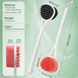 GEENOA Silicone Face/Body/Back Scrubber Set, 15.35’’ Soft Back Scrubber for Shower with Dual-Side Brush Head, Silicone Body Scrubber Facial Scrubber with Dense Bristles and Non-Slip Handle(Pink-3PCS)