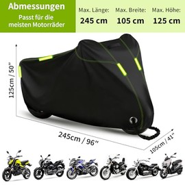 Outdoor Motorcycle Tarpaulin, Waterproof, Tear-Resistant & Winterproof, 210D Oxford Motorcycle Cover, Motorcycle Garage with UV Protection and Windproof Buckles, for Scooters, Mopeds, Motorcycles (245