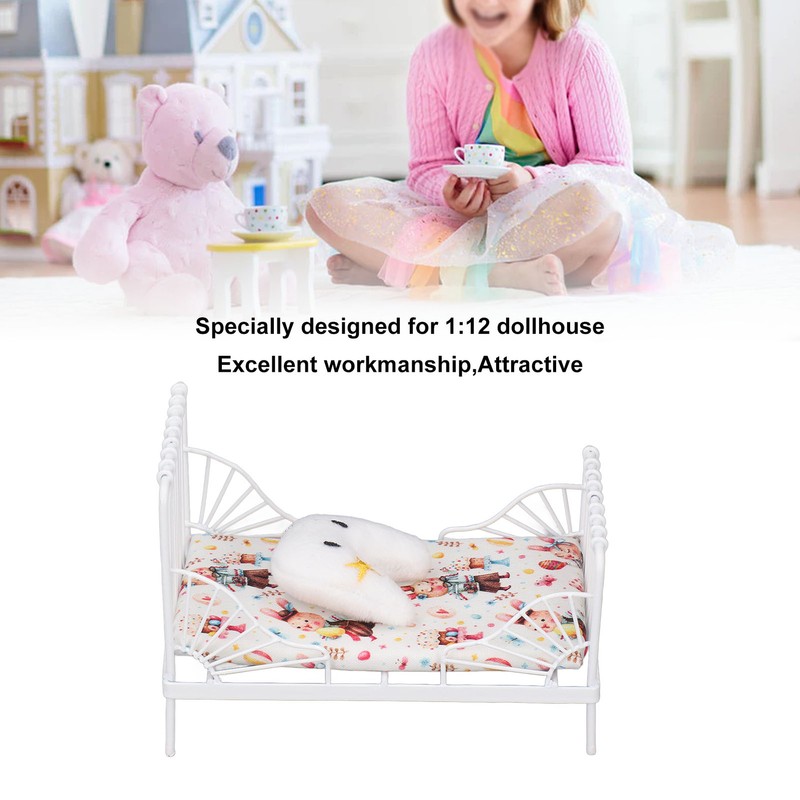 1:12 Scale Dollhouse Furniture Mini Bed Set Decorative Pillow Metal