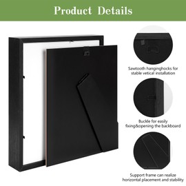 Puorseng A4 Shadow Box Frame 2 Inch Deep Memory Display Case 11 x 14 Shadowbox Frame with Linen Back Memorabilia Bouquet Medals Photos Memory Box for Keepsakes (Black)