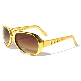Chrome Party Aviator Elvis Star Sunglasses Men Women (BROWN/GOLD)