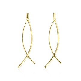 JDONL Long Dangle Stud Earrings for Women Shiny Flat Bar Curve Line Earrings Jewelry Gifts (Gold)