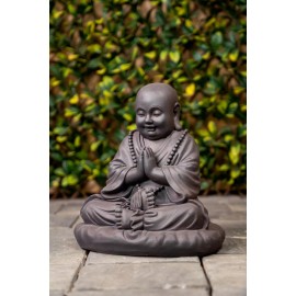 Hi-Line Gift Baby Buddha Praying Statue Tabletop Decor, Home Ornament Clay Fiber Black Rust