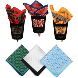 BELLUNO - Juego de 6 piezas cuadradas con 3 soportes plegables, pañuelos impresos penetrantes para hombres, Set08, Medium
