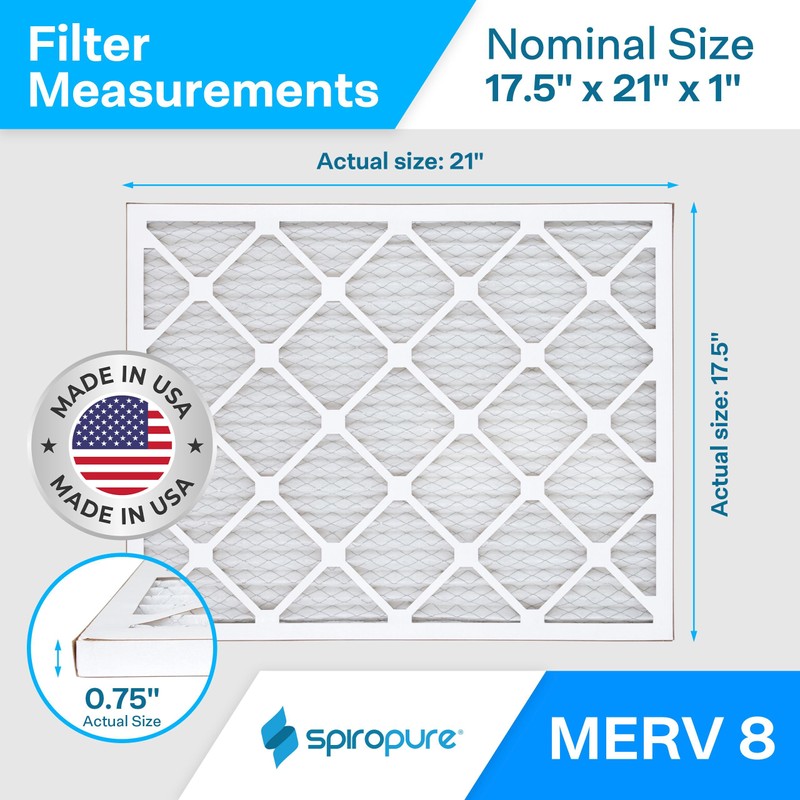 SpiroPure 17.5X21X1 MERV 8 Geothermal Air Filters - Made in
