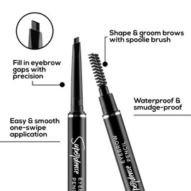 RENEE Superdense Eyebrow Pencil with Spoolie - Black, Smudge Proof, Waterproof, Highly Pigmented for Fill in Brow Gaps, Smooth One-Swipe Precision Application, Enriched with Vitamin C & Jojoba Oil