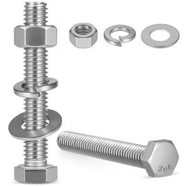 Krysay 12Sets 5/16-18 x 3-1/2 Hex Head Screw Bolt,Nuts,Flat Washer Kit 304 Stainless Steel 18-8 Full Threaded
