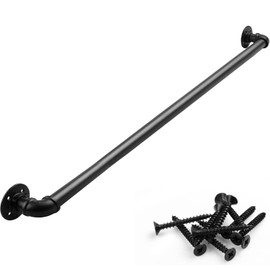 Rectoo Pipe Stair Handrail, 3 Ft Metal Staircase Handrail, Black Galvanized Industrial Iron Hand Rail for Indoor & Outdoor Wall Mount Support, Wall Hand Railing,Safety Handle, Steps Baluster(HR01)
